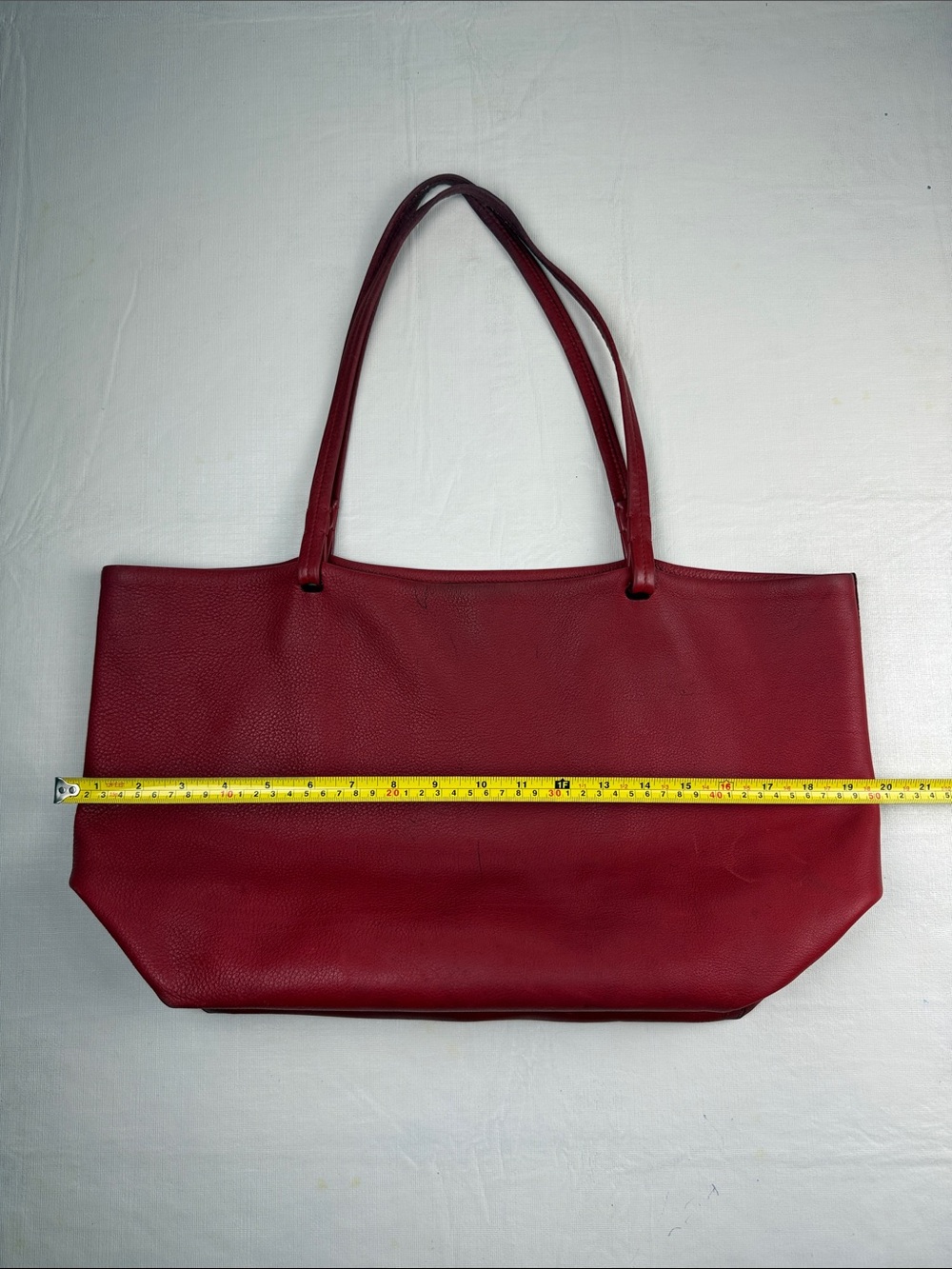 The Row Red Leather Simple Unlined Open Top Tote Bag Thin Flat Handles - Picture 3 of 16